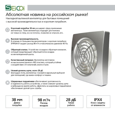 Накладной тонкий вентилятор Seicoi Floxy 100 Silver SMPS04-01